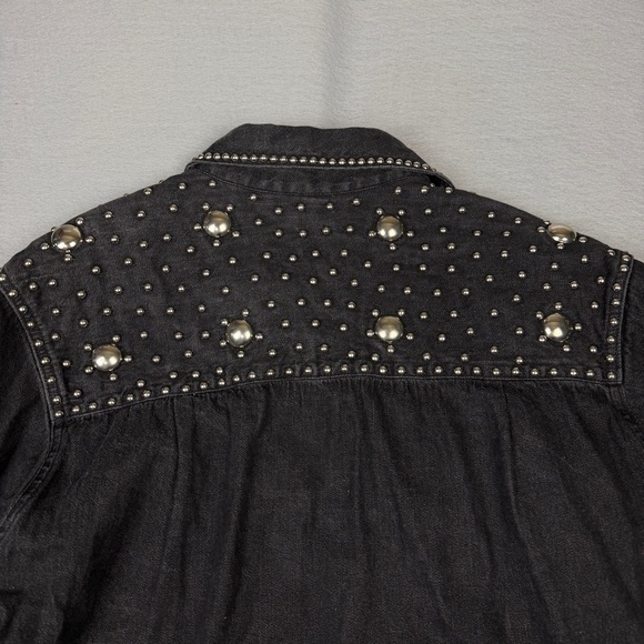 Vintage 90s Just Janet Studded Black Denim Western Shirt Shacket Small - Picture 9 of 10